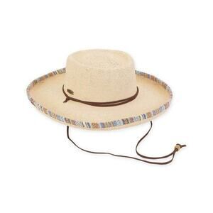 Caribbean Joe Wide Brim Adjustable Bangkok Toyo Gaucho Hat with Aztec Trim